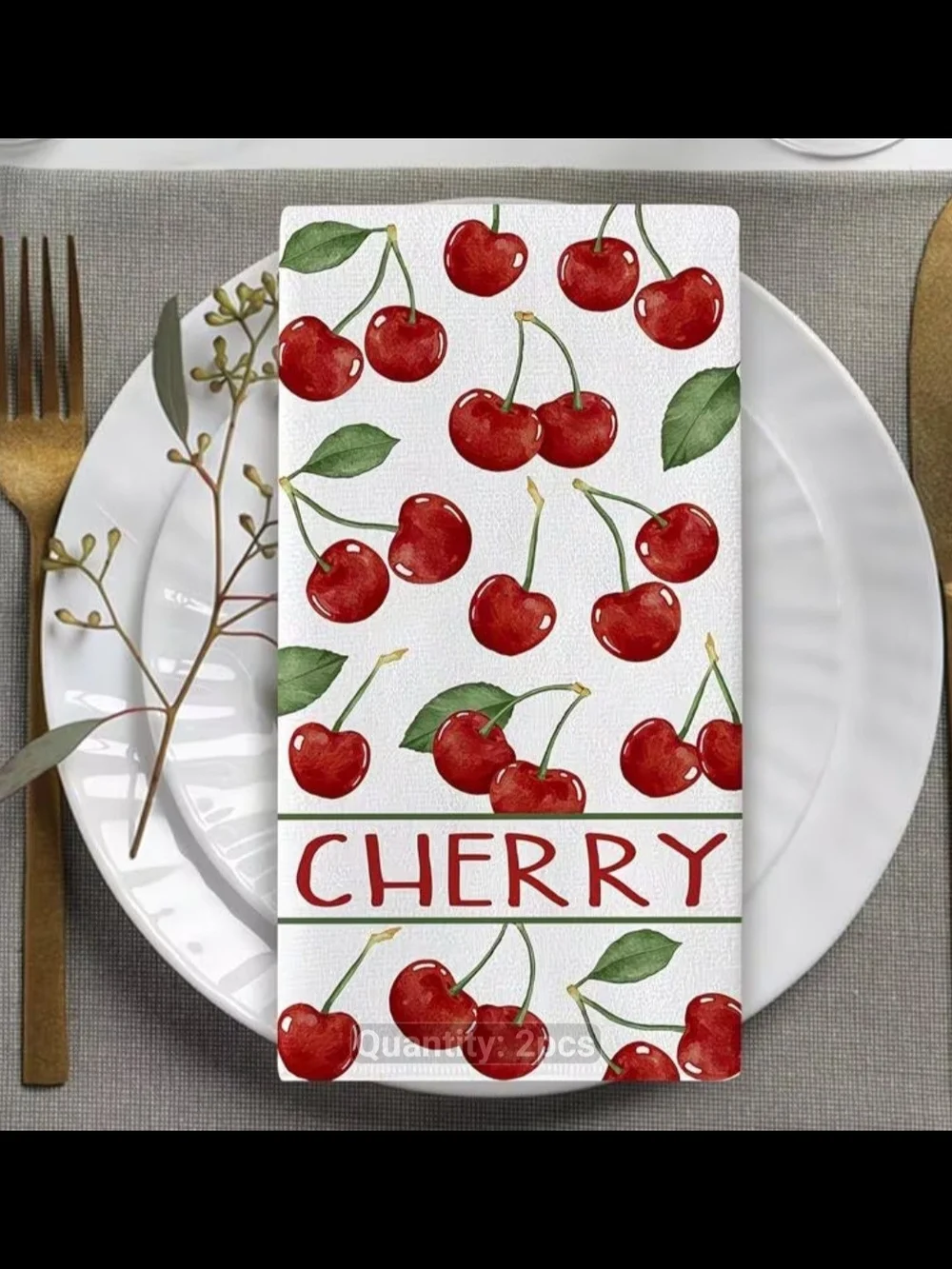 Cherry Pattern Cotton Kitchen Napkins - Red/ SET OF TWO